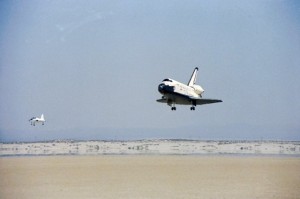 Columbia landing at Edwards AFB at the conclusion of STS-1.